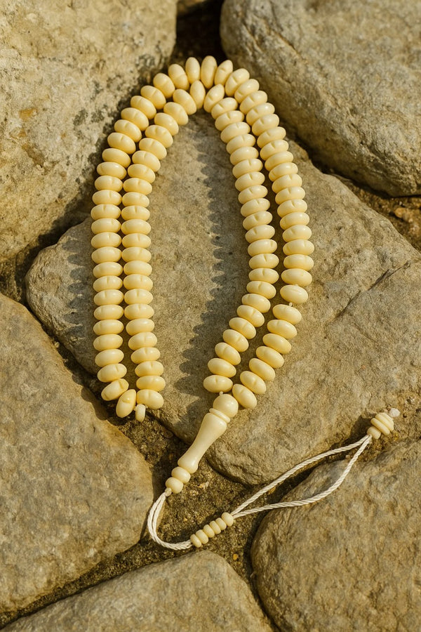 Premium Extra Carved Camel Bone Tasbeeh 100 Beads (With Velvet Box)
