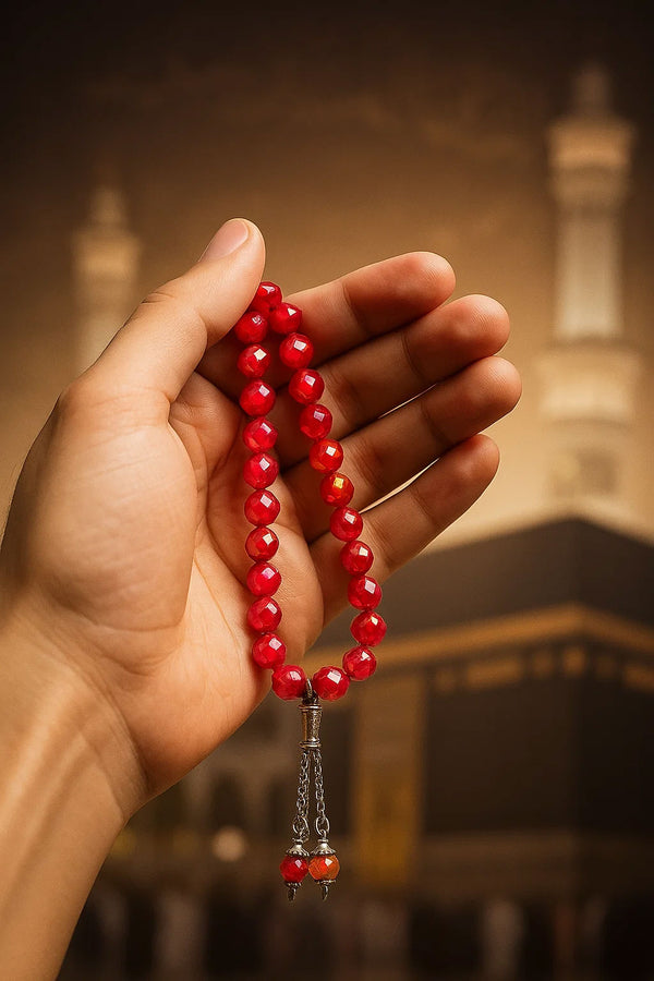 Tasbeeh-e-Rehmat – Red (33 Diamond-Cut Beads)